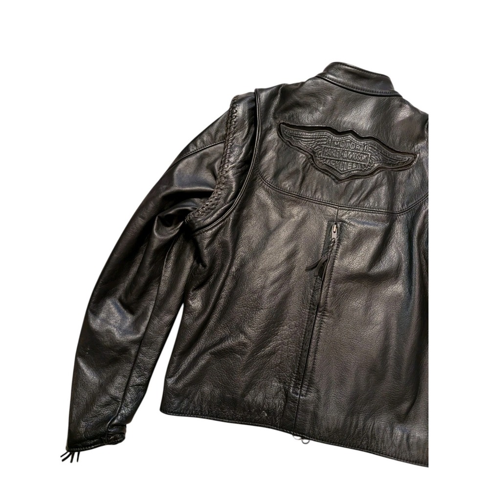 Harley Davidson Womens WILLIE G Zip Off Sleeves Black Leather Jacket 98515 M - Picture 3 of 12